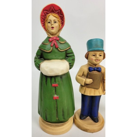 Vtg 3 Pc Paper Mache Composite Victorian Christmas Carolers Fine A Quality Japan - Picture 2 of 9